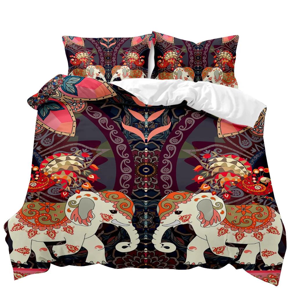 Boho Elephant Duvet Cover Set Bohemian Mandala Elephant Bedding Set Safari Animal Indian Exotic Queen King Polyester Quilt Cover