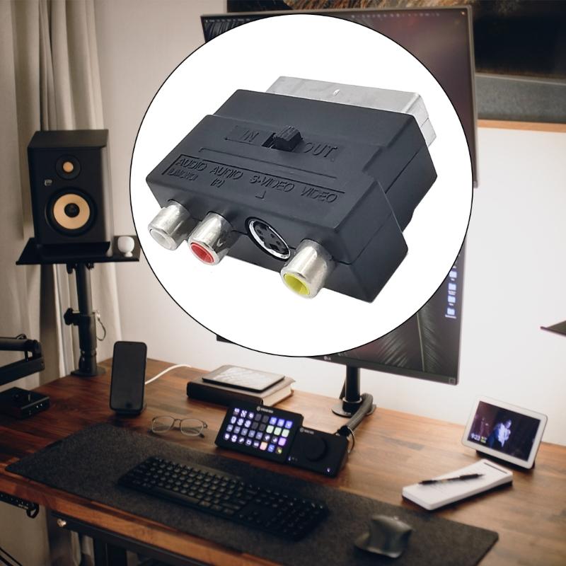 Адаптер 21PIN на 3 RCA Female с кнопкой Вкл/Выкл для преобразования SCART Подключение спутникового ТВ, видеомагнитофона и других устройств