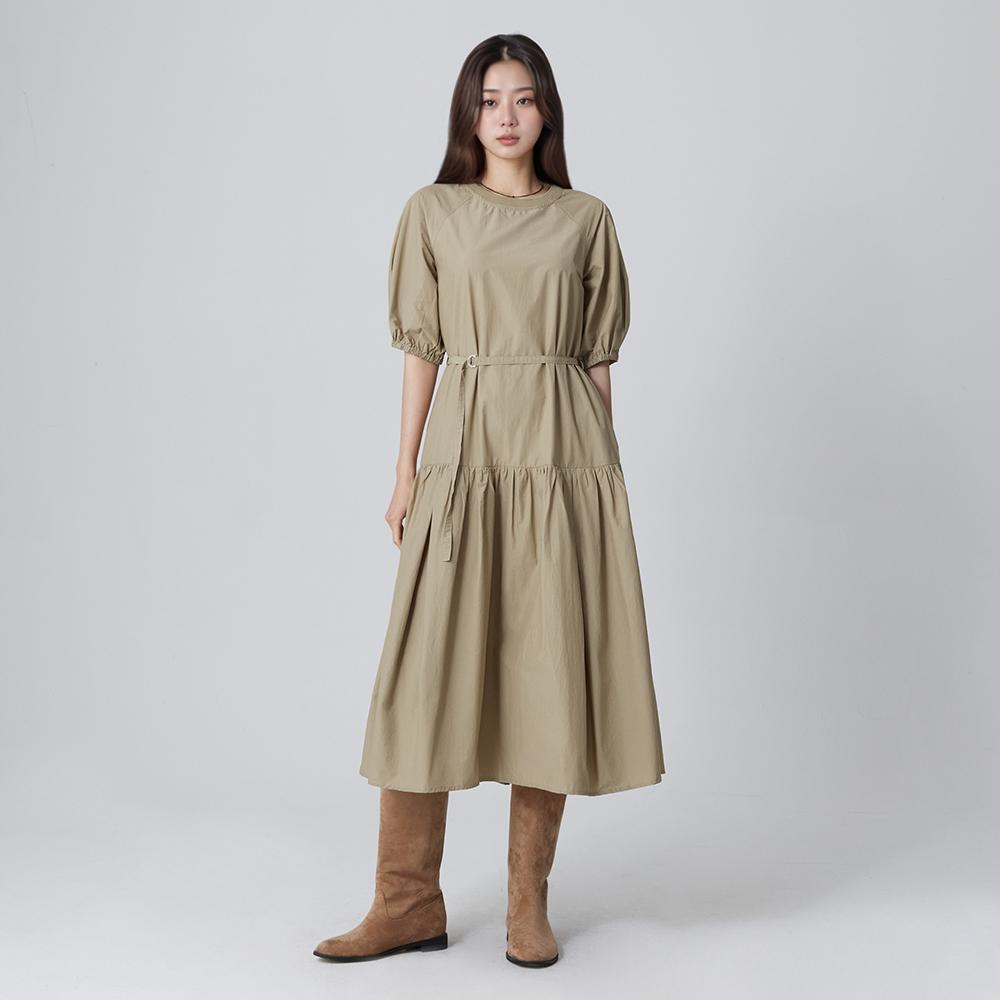 Длинное платье LAP с круглым вырезом, собками и поясом Ar3Wo861