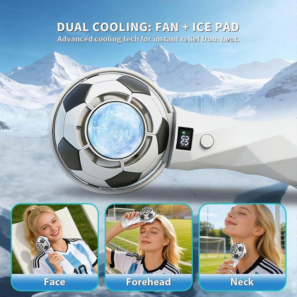 2026 USB Portable Charging Soccer Ball Handheld Fan with Cooling Turbine Gift