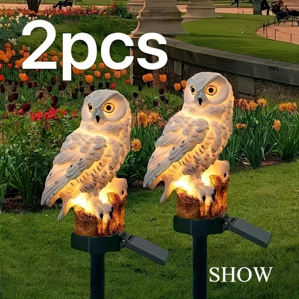 Набор из 2 штук, смола сова на солнечной батарее, газонный светильник, смола попугай, декоративный светильник для сада, подходит для сада, цветника, двора, газона