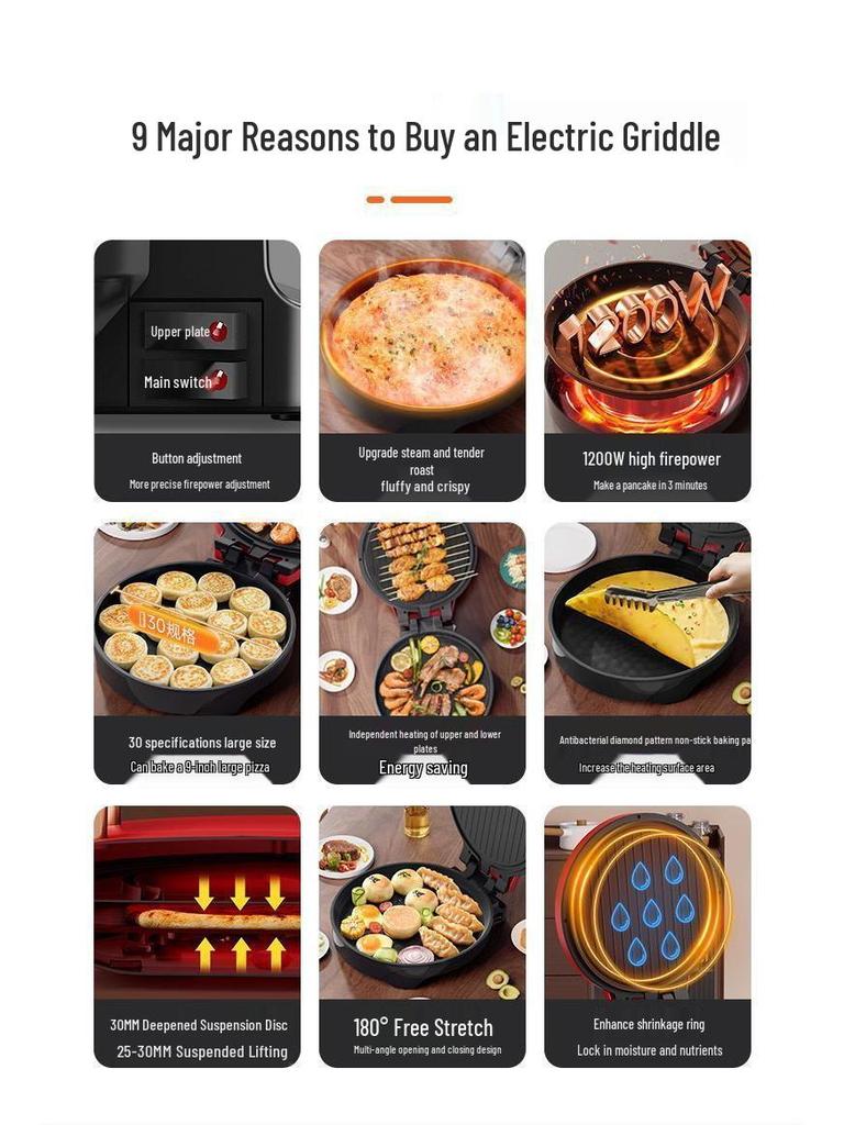 Электрическая двусторонняя сковорода-гриль: Увеличенная блинница и оладушница с глубоким противнем.