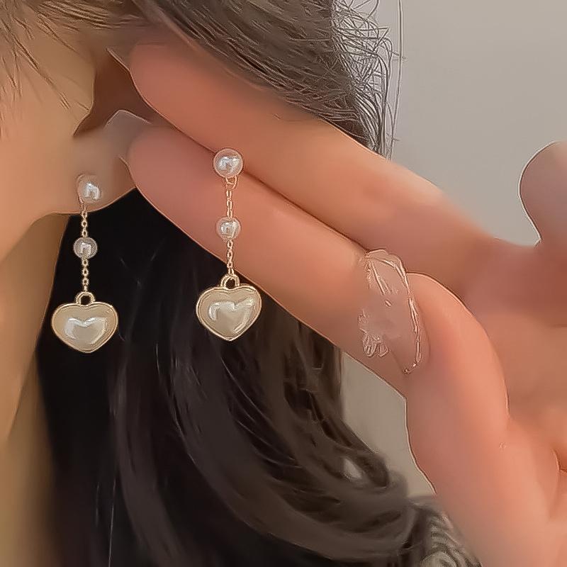 Изысканные серьги-гвоздики с кисточками и жемчугом Love, женские сладкие серьги-подвески, свадебный подарок на день рождения, ювелирные изделия