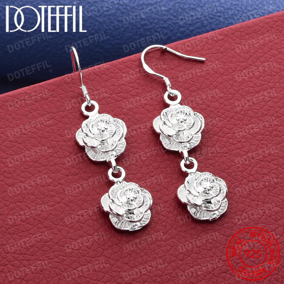 Xiaomi 925 Sterling Silver Exquisite Double Layer Rose Flower Earrings for Women Fashion Wedding Party Gifts Jewelry Accessories