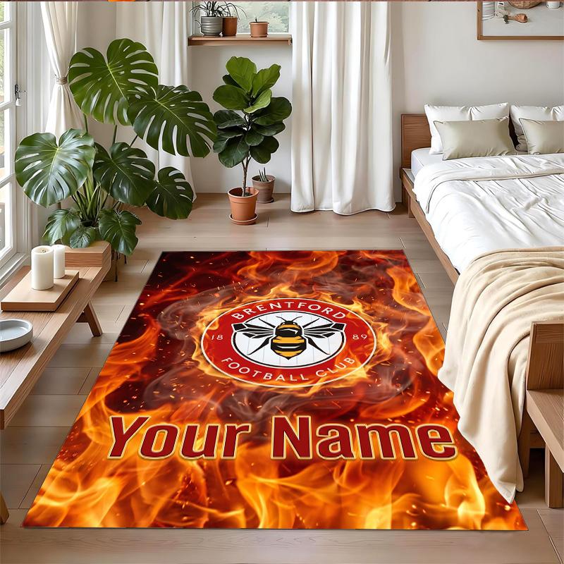 Crystal Velvet Rug Custom Name Text, Soft Non Slip Floor Mat Home DecorBrentford Football