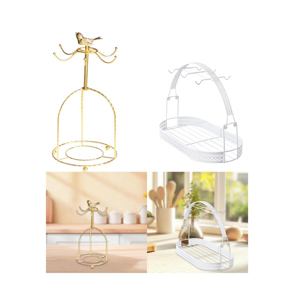 Metal Coffee Cup Stand Organizer Mug Holder Rack Space Saving Cup Cleanup Shelf Kitchen Countertop Display