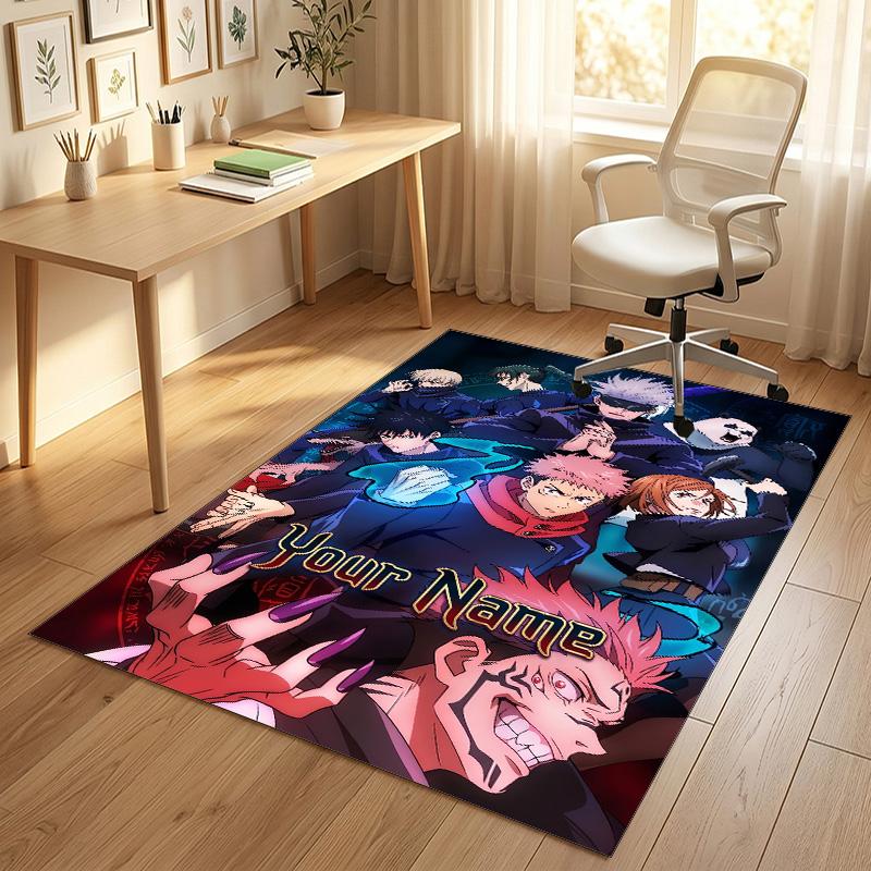 Personalized Crystal Velvet Carpet,Jujutsu Kaisen Custom Printed Name, Plush Area Rug For Home Indoor Decor