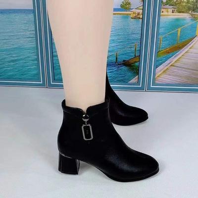 Женские бархатные полусапожки на среднем толстом каблуке, новинка, круглый носок, новый китайский модный тренд, женские полусапожки