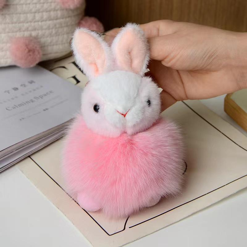 Cartoon Animation Real Fox Plush Rabbit Key Chain Pendant Fashion Kawaii Rabbit Fur Ball Car/Backpack Accessories Ppendant Toy