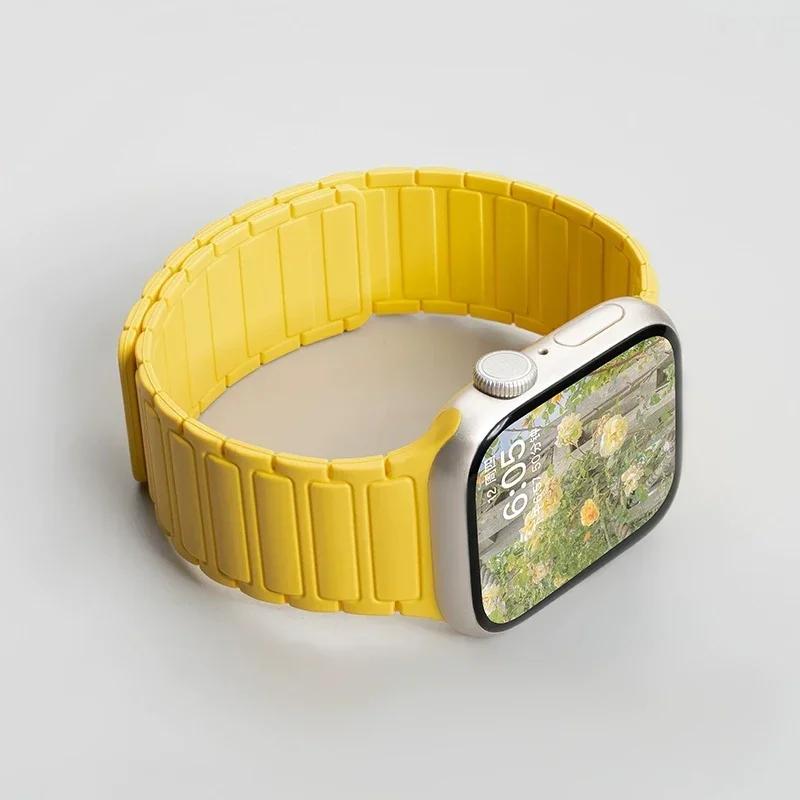 Силиконовый ремешок для Apple Watch 46 мм 42 мм 49 мм 45 мм 41 мм 44 мм 40 мм Магнитный ремешок для IWatch Ultra 2 Series 10 9 8 7 6 SE 5 4 3