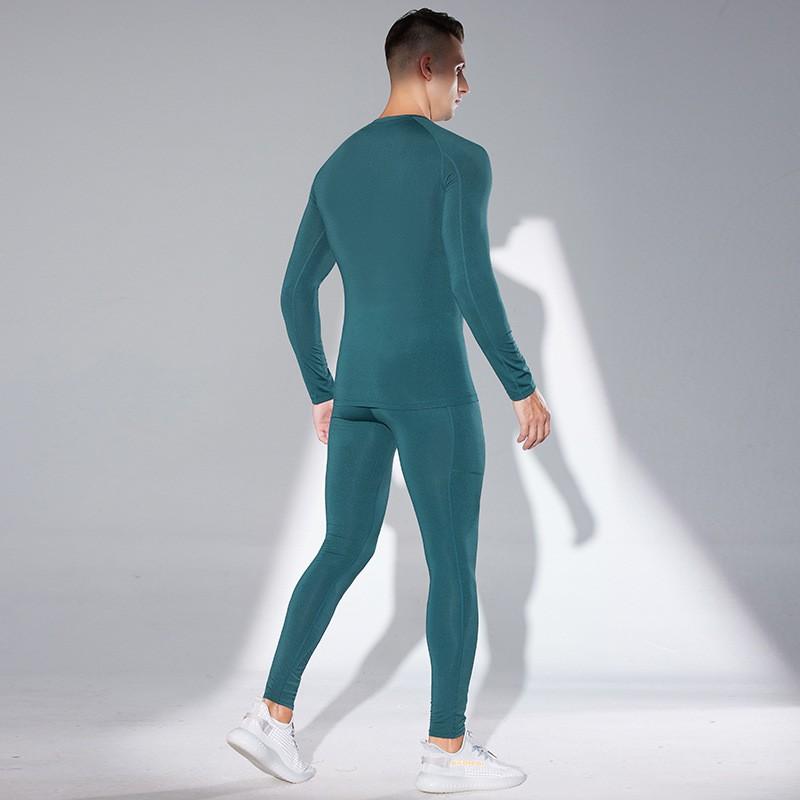 Mens Compression Athletic Set Long Sleeve Top Pants Running Basketball Gym Workout Quick Dry Breathable Sportswear