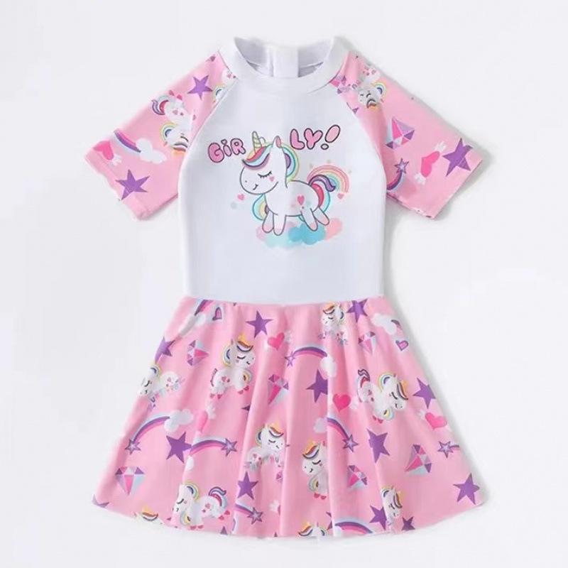 Children's swimsuit girls' sunscreen swimsuit small medium and large children's cute princess little girl one-piece cartoon swimsuit skirt