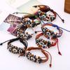 Beaded Eye Cowhide Bracelet Snap-on and Pull-out Adjustable Couple Leather Bangle Available Bohemian Style Jewelry