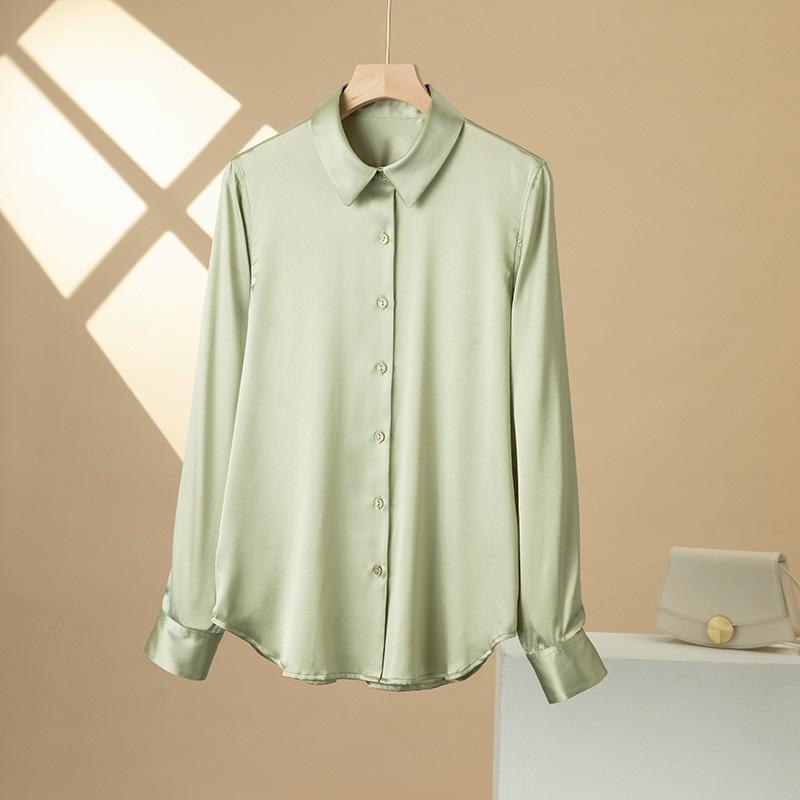 Шелковая рубашка Mulberry Silk, женская деловая одежда на весну и осень, контрастного цвета, с длинными рукавами, кардиган для поездок на работу с квадратным воротником