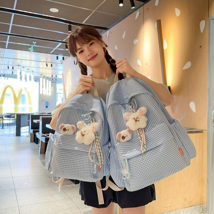 Schoolbag schoolbag Mori ins style versatile backpack fresh plaid girl cute college student simple large-capacity backpack