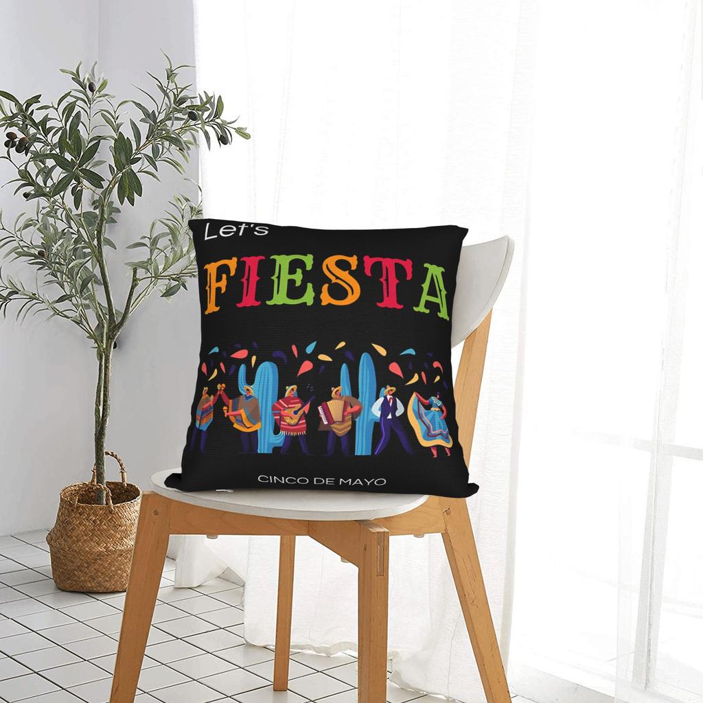 Let'S Fiesta Party Printed Pillow Cover Mexican Amigo Cinco De Mayo Sombrero Novelty Pillow Case For Living Room Bed Chair
