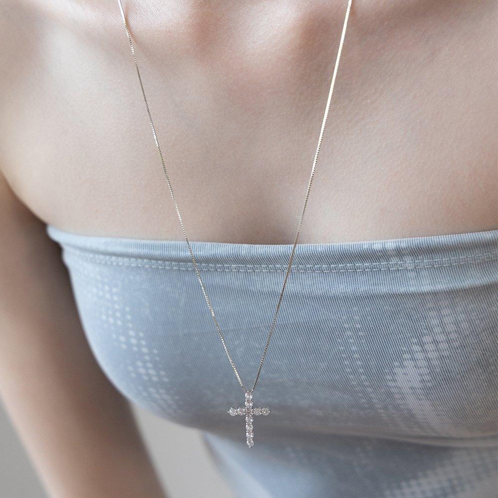 (Серебро 925 пробы) Кубический крест кулон длинное ожерелье Nz2484
