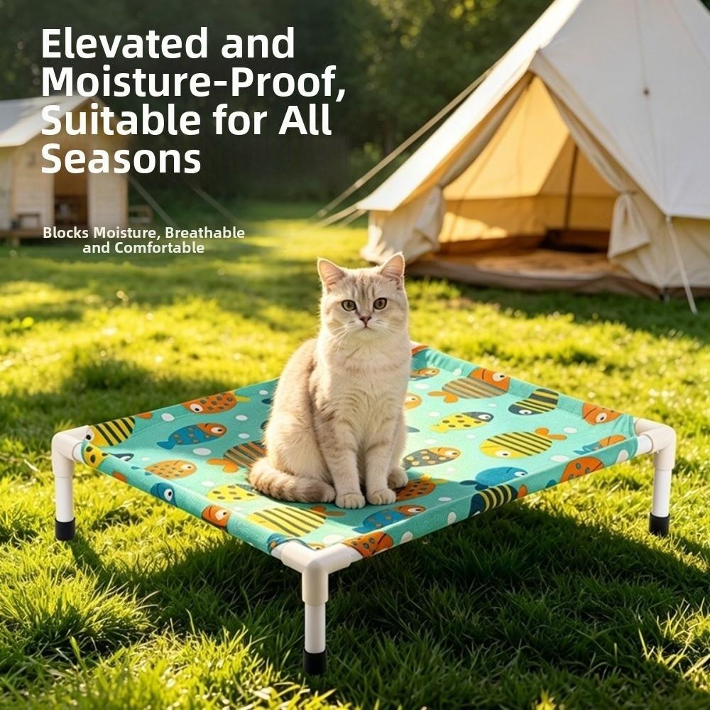 Cat Lounger Removable Elevated Cat Bed Non-Slip Breathable Pet Camp Bed with Cat Toy Sturdy Frame Cat Sofa Bed Four Seasons Home