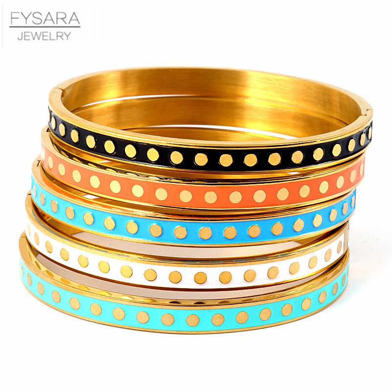 Colorful Enamel Wave Point Design Bangles & Bracelets for Women Round Gold Color Bangles Stainless Steel Bangles Wedding