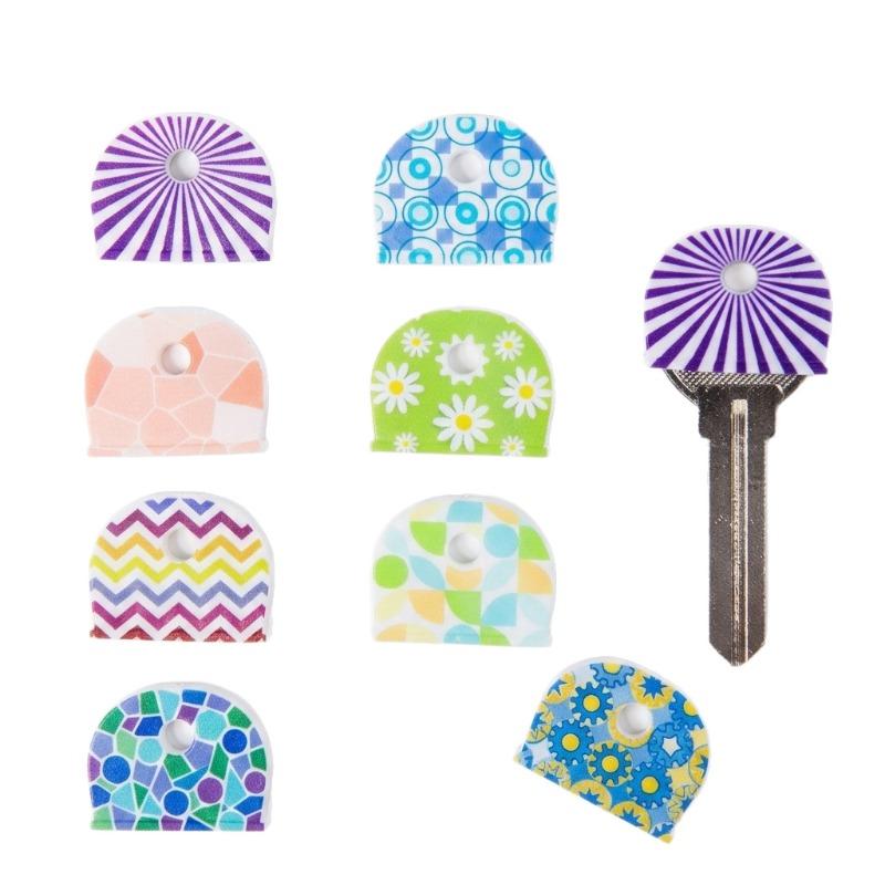 6Pcs Silicone Key Protection Case Round Flower Pattern Durable Non Slip Key Identifier Keys ID Covers Accessory for Household
