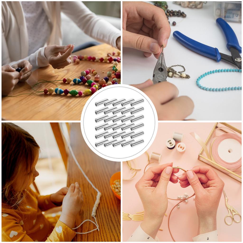 30Pcs Metal Rope Cord Lock Tube Beads Alloy Cylinder Cord Stopper for Drawstring Sweater Hats Plants Basket Lanyard DIY Macrame