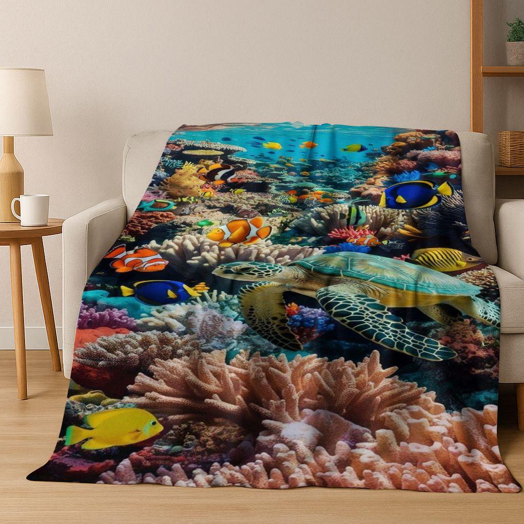 26 Style Underwater World Sea Dolphin Turtle Coral Art Flannel Blanket,Cozy Soft Throw Blanket for Home Bedroom Bed Sofa Kids