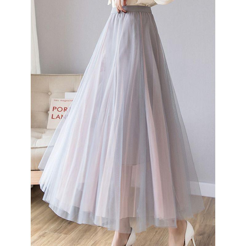 High Waist Mesh Slim Pleated Skirt High Waist Mesh Slimming Pleated Maxi Skirt Gauze Skirt