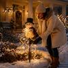 Weather Resistant Garden Decor Solar Snowman Light with Flowing Snowflakes, LED Christmas Waterfall Theme Yard Art Lighting Star, Weatherproof Outdoor