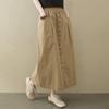 Summer Elastic Waist Breasted Split Cotton and Linen Loose Casual Skirt Women Solid Midi Skirts Fashion A-line Skirt
