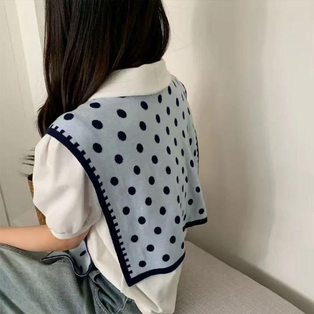 Simple Cape Polka Dot Knitted Shawl Knotted Retro Fake Collar Korean Style Wraps Shoulder Scarf Female