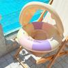 Baby Pool Float with Canopy Vintage Striped Inflatable Swim Ring with Safety Seat