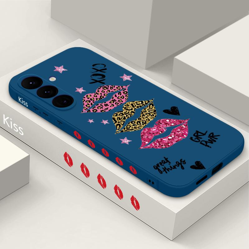 Модный чехол с узором "Целующиеся губы" для Samsung Galaxy S26 S25 Ultra S24 S23 S22 Plus S21 FE A15 A16 A17 A35 A36 A54 A55 A56 5G Мягкий чехол