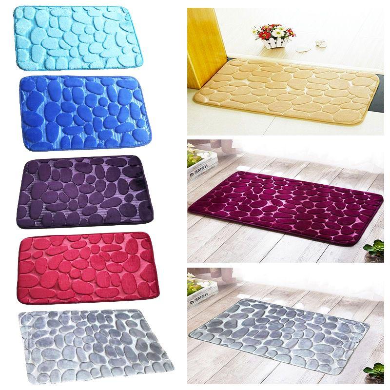 Mat Bath Nonslip Memory Foam 3d Cobble Stone Shape Microfibre Pebble Rug Toilet