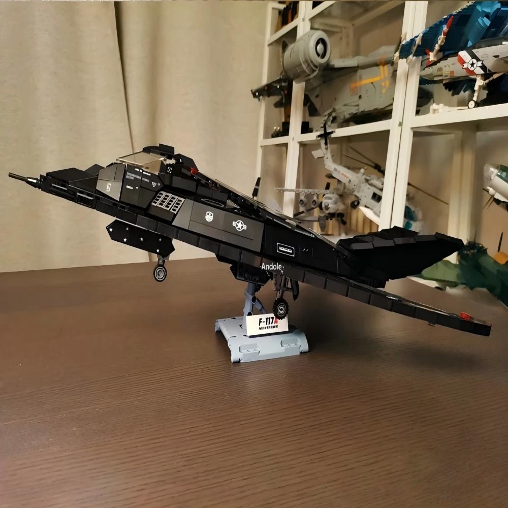 MOC F-117A Nighthawk Stealth Fighter Building Blocks, 1375Pcs Technical Military Aircraft Jet, Army Warplane Bricks Toy for Boys