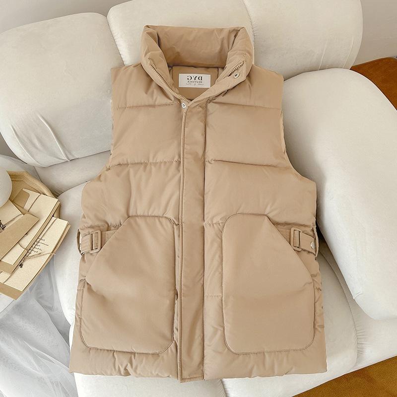 Женский короткий пуховый жилет на осень и зиму, новая корейская версия, жилет с поясом на талии, утолщенный хлопковый жилет без рукавов
