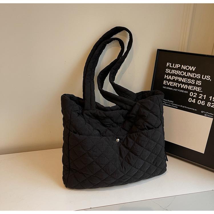 Осенне-зимняя хлопковая сумка, повседневная сумка-тоут большой вместимости, женская модная сумка через плечо из ромбовидного холста