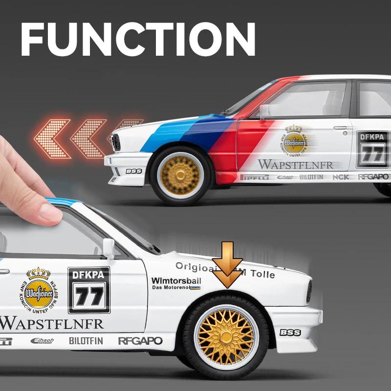 1:24 Scale BMW M3 Racing car 1988 Diecast Metal Alloy Miniature Model SoundLight Simulation Collection Children Toy Vehicle Gift
