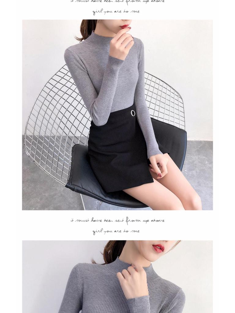 Женский черный облегающий вязаный свитер с полувысоким воротником 2022 года на весну и осень