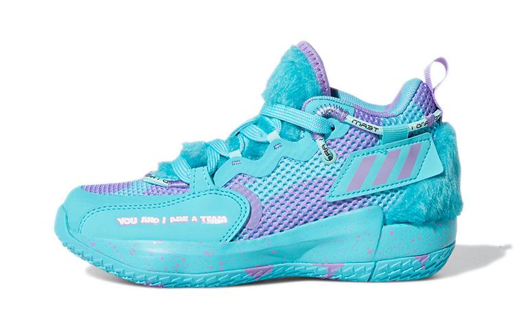 Корпорация монстров. x Adidas Dame 7 EXTPLY Тканевые кроссовки для баскетбола средней высоты Небесно-голубые Детские Возраст 3-7 лет S28977