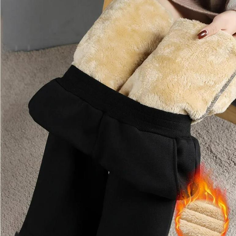 Женские теплые зимние плюшевые толстые брюки из овчины и кашемира, свободные женские широкие брюки из хлопкового флиса с высокой талией