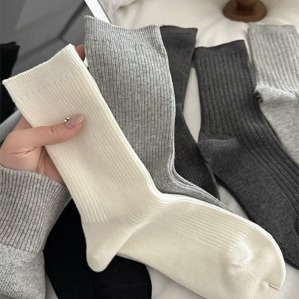 Korean Style Women's Mid-Calf Double-Needle Cotton Ballet Socks for Spring & Autumn
