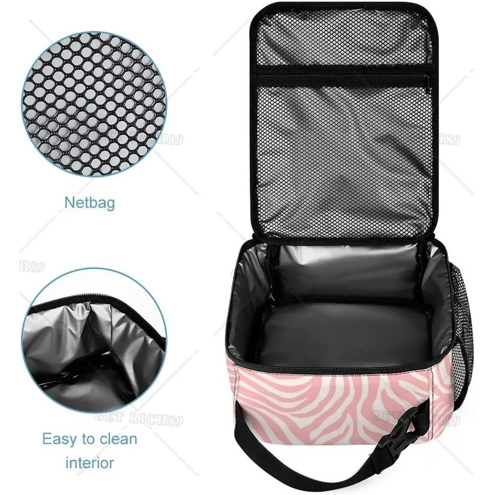 Сумка для ланча с принтом из разноцветной кожи животных, розовая, в полоску зебры, изолированная, большая, многоразовая, герметичная сумка для ланча ForWork