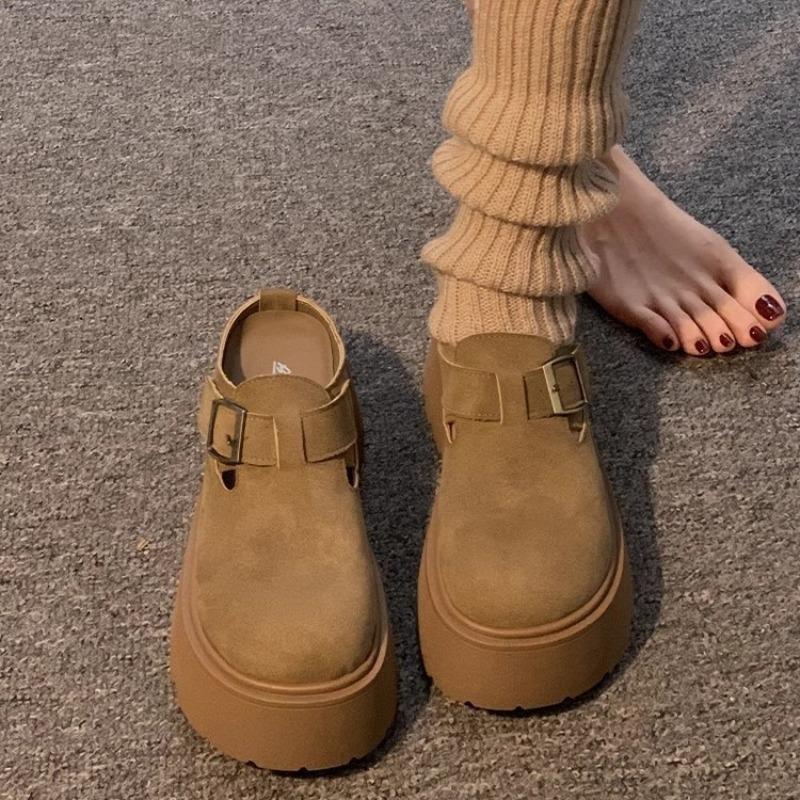 Ленивая уличная обувь Баотоу женские полушлепанцы 2025 весна новинка толстая подошва увеличение высоты 8 см сандалии на один шаг