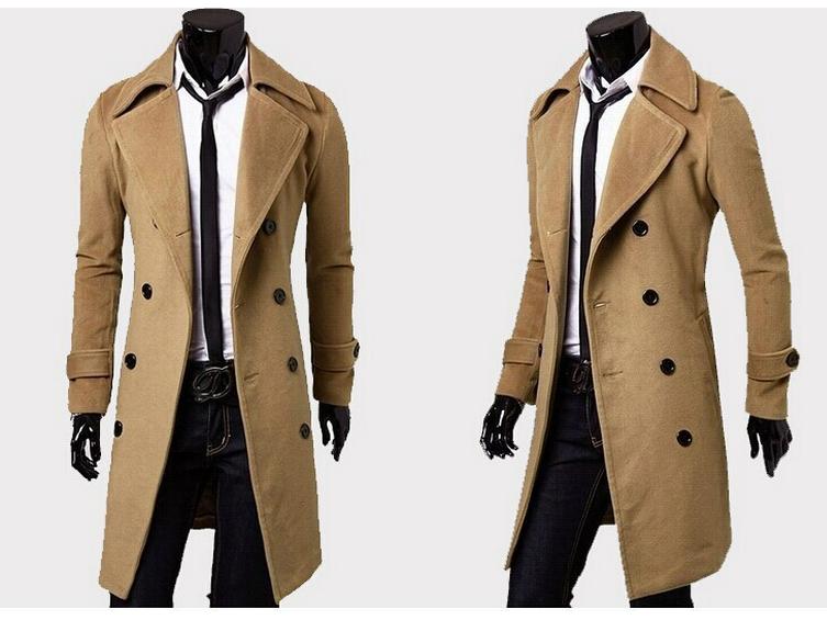 Мужской шерстяной тренч, облегающий крой, двубортный, M-4XL, осень/зима