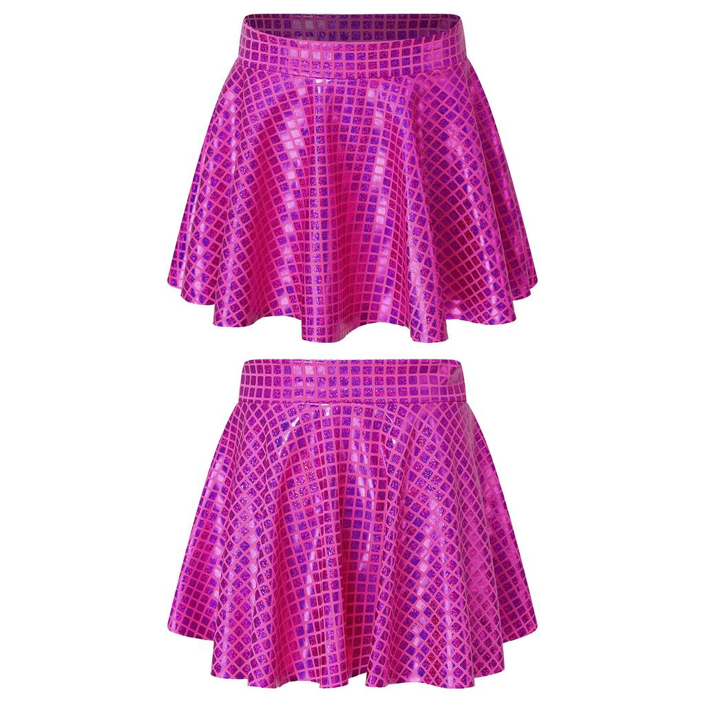 Girls Skirt Elastic Waistband Ruffled Shiny Plaid Sequins Clubwear Mini Skirts for Cheerleading Music Festival Rave Costume