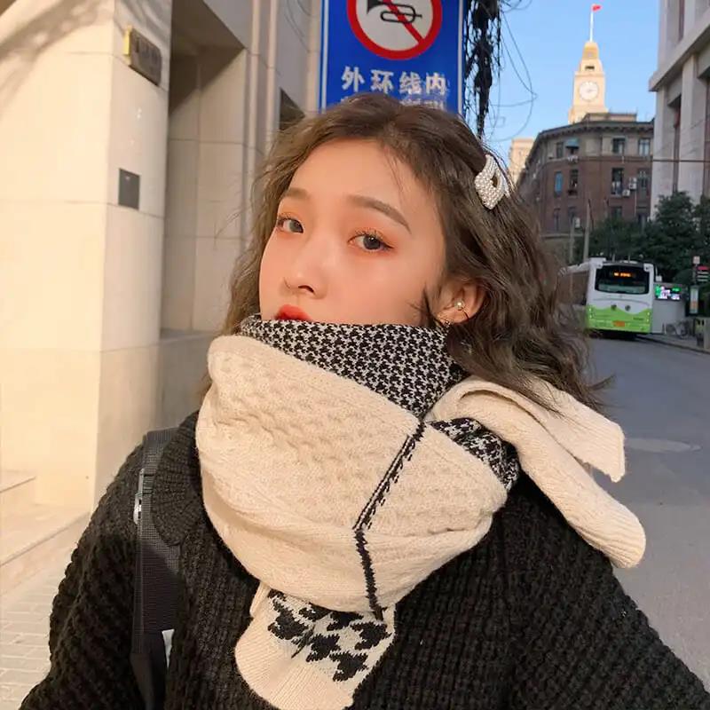 Women's Scarf Autumn and Winter Thick Warm Double-sided Knitted Scarf Wild Pure Color Imitation Cashmere Scarf Shawl