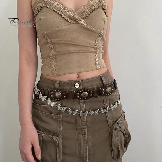 Ковбойский ремень в западном стиле, джинсовая юбка, пояс из искусственной кожи, регулируемая длина, дизайн с несколькими отверстиями, коричневый широкий ремень