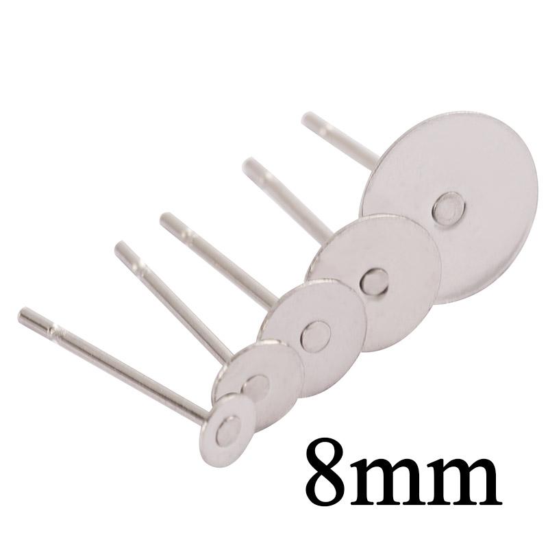 100pcs/lot Stainless Steel Blank Post Earring Studs Pins Steel Flat Round Tray Base for Earring Jewelry Findings Supplies DIY