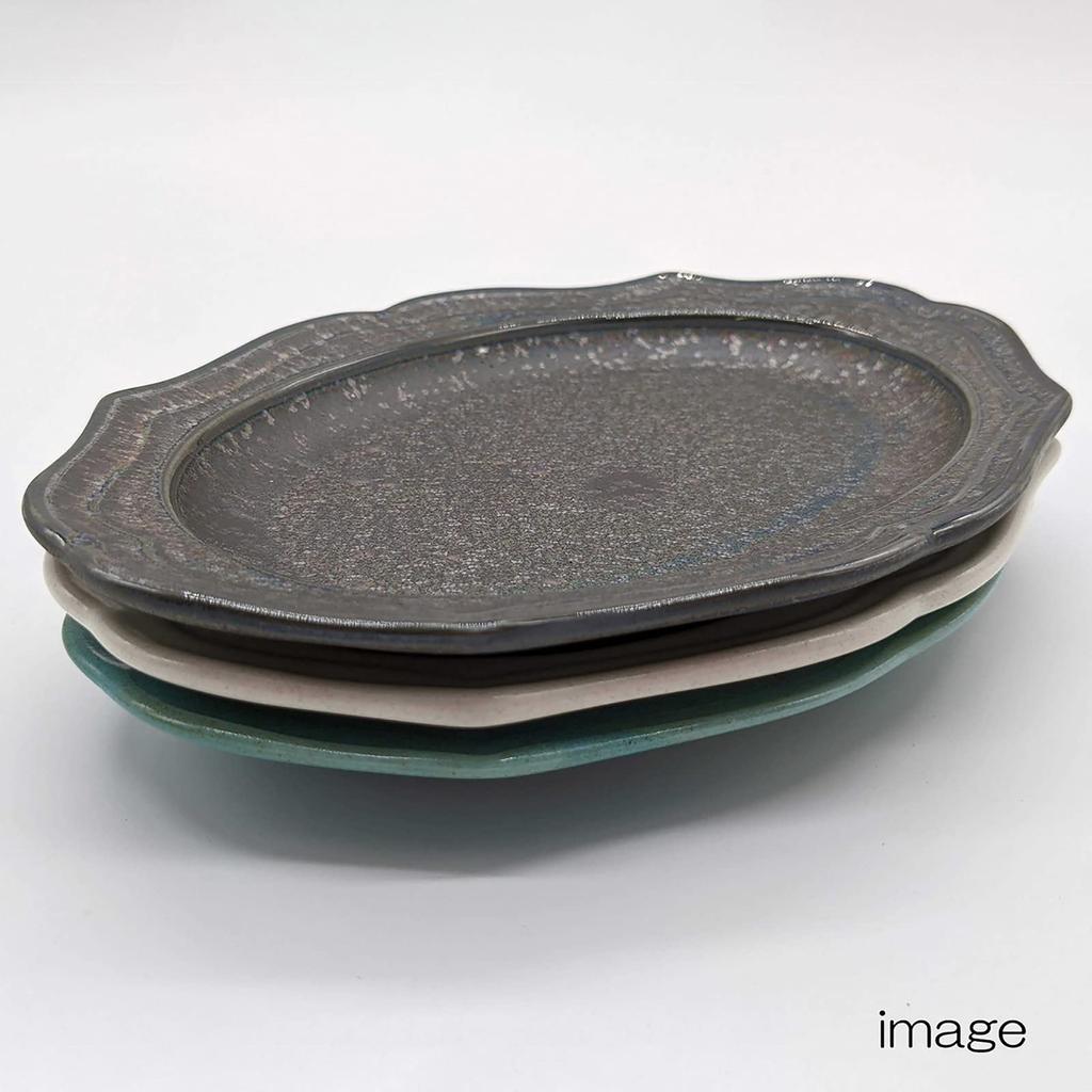 Utsuwa Roan Mino Ware Овальная тарелка с рельефным узором Диаметр приблизительно 25 x 18 см Картон Серебряный Черный Сияющий Ichiyo Toen Подходит для микроволновой печи Сделано в