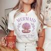 ZX TEE Women's Beach Holiday Mermaid Social Club Cartoon Short Sleeved Sweet Summer Fashion Versatile Print Cute Clothes Top T-Shirt.